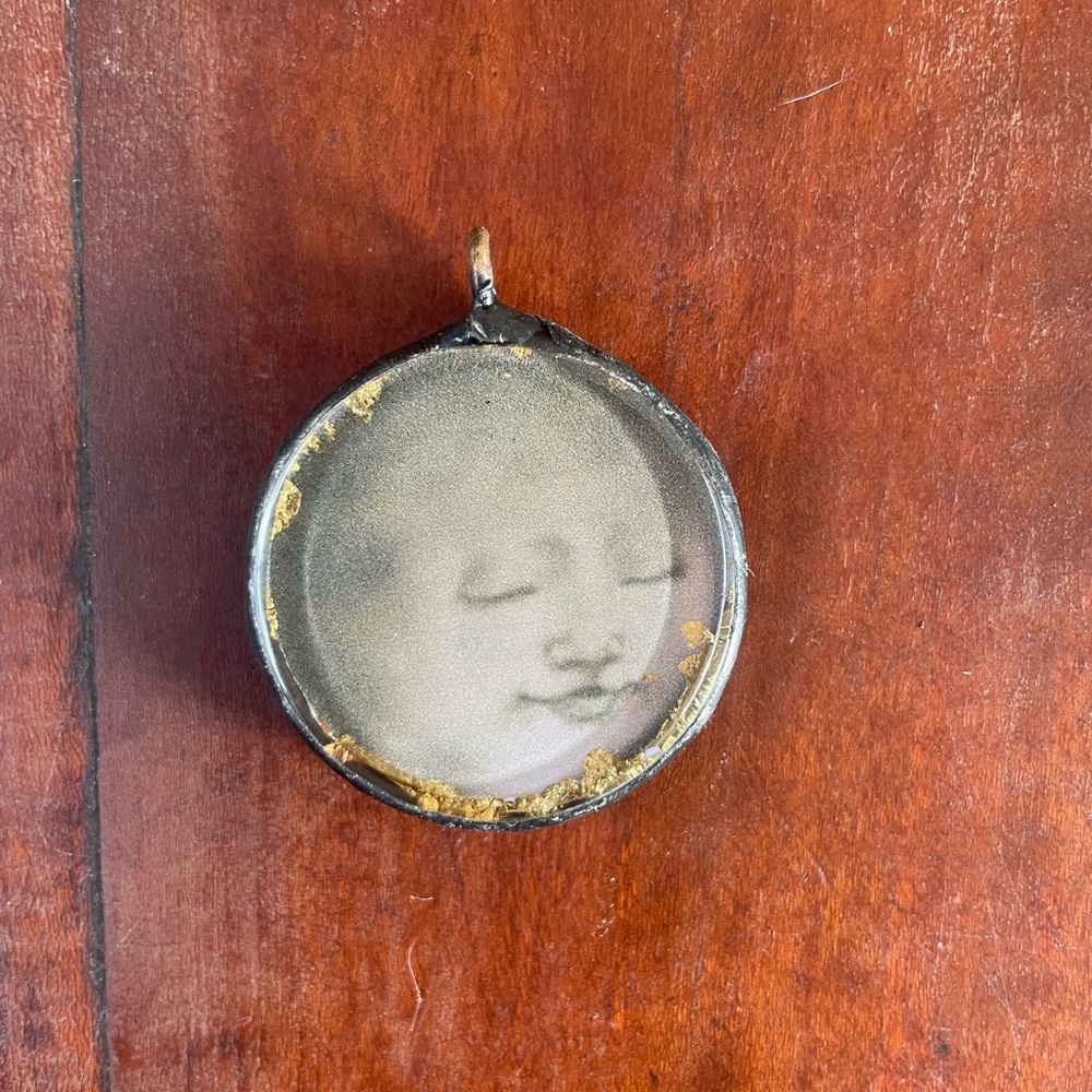 SOLD Moon lady glass soldered pendant mystic witch magic tarot divination lunar